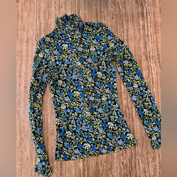 Victoria Beckham Blue and Green Floral Blouse - Picture 1 of 6